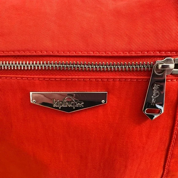 Kipling bright orange bag with brown leather straps - Picture 6 of 12